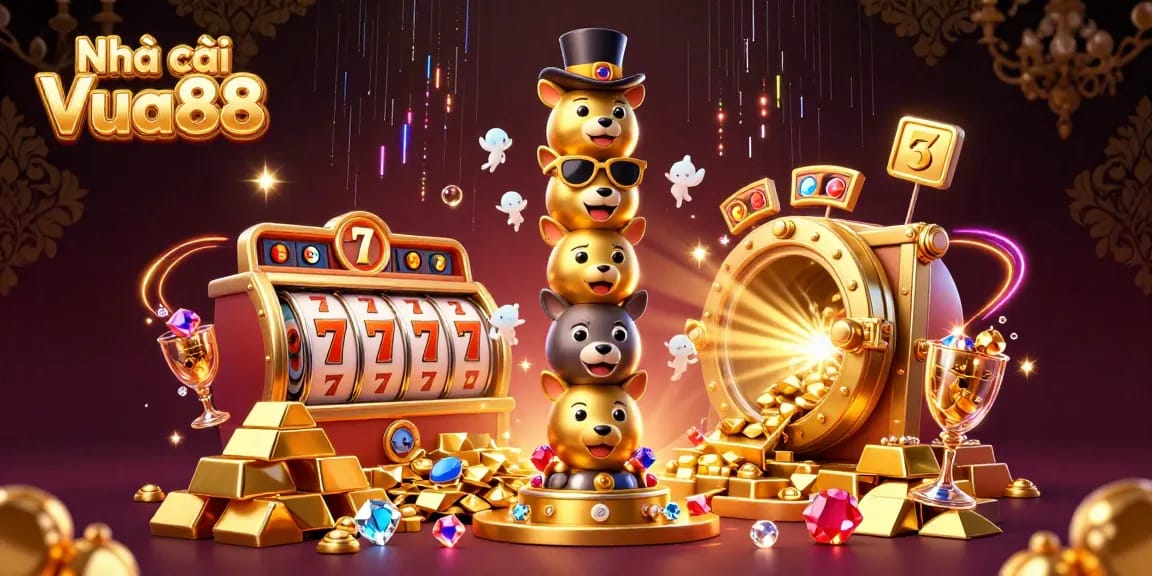 Engaging illustration of Nhà cái Vua88 showcasing dynamic slots and a vibrant casino atmosphere.