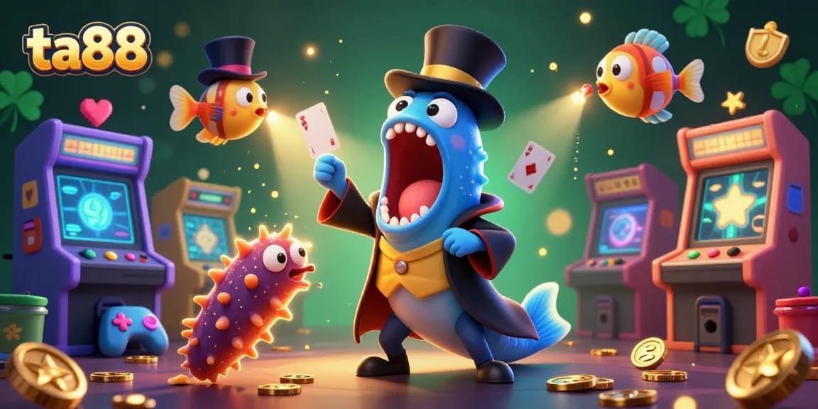 Experience exciting games at ta88 with a bioluminescent eel showcasing magic, surrounded by vibrant casino elements.