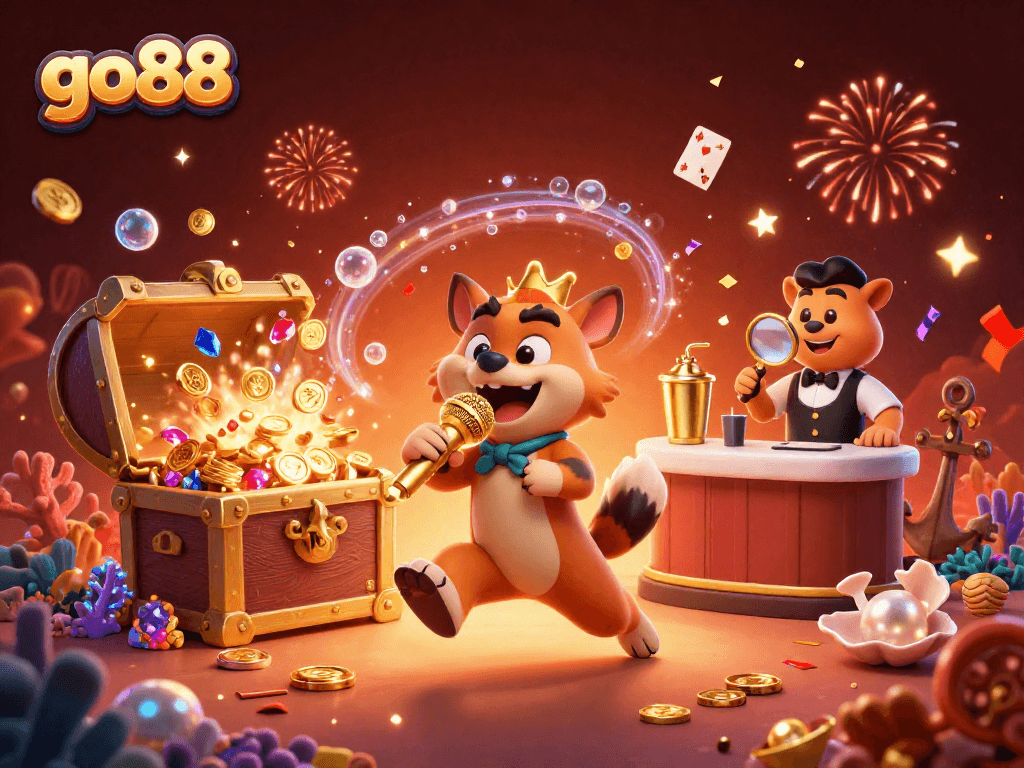 Join the fun at go88's vibrant casino with hyenas enjoying comedy, drinks, and fun!