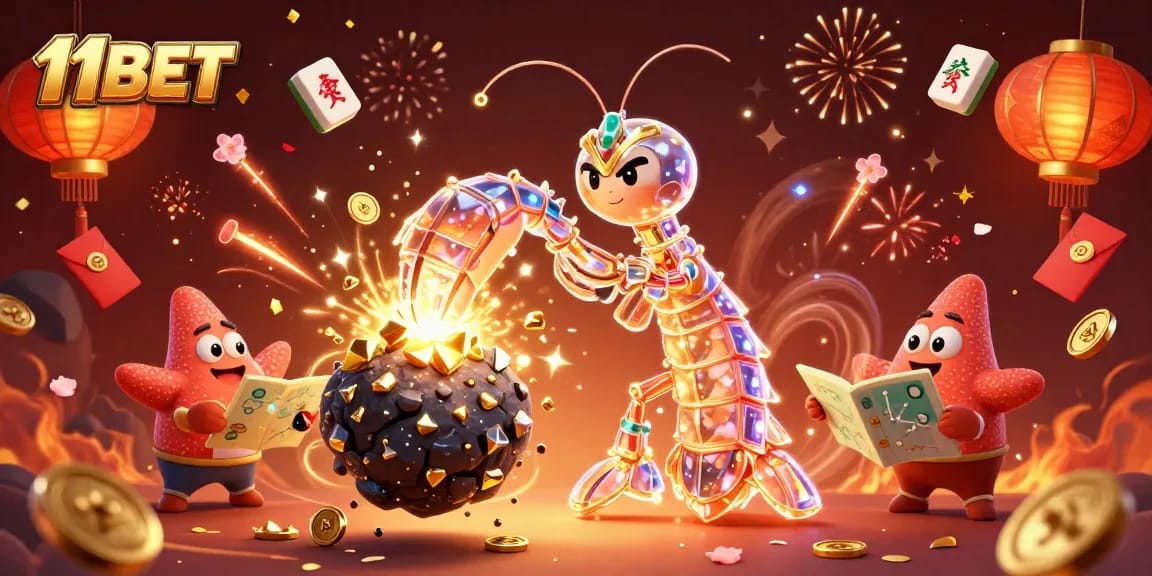 11BET unleashes excitement with a galactic samurai contending a cosmic asteroid, depicting vibrant casino elements and gambling energy.
