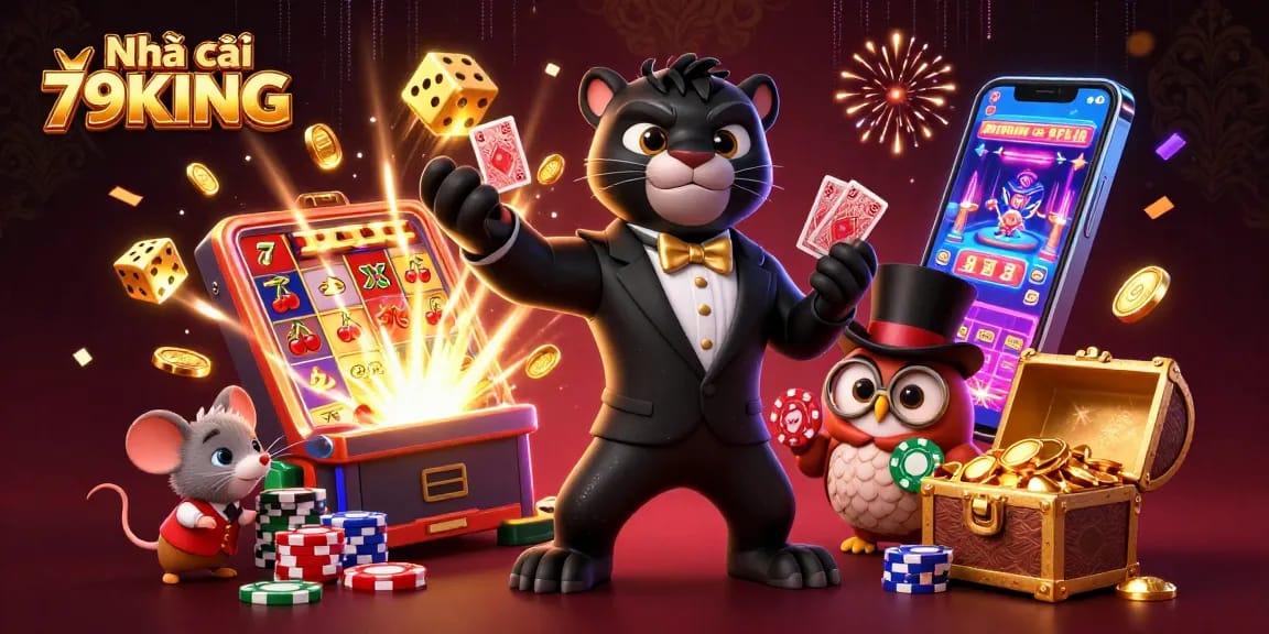 Engage with thrilling action at Nhà cái 79KING, featuring a vibrant casino scene bursting with excitement.