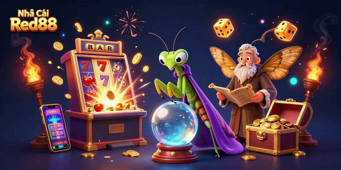 Experience the thrill of Nhà cái Red88 with immersive online games, showcasing vibrant casino elements.