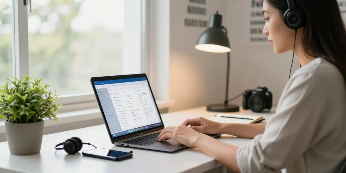 Professional using WPS Download interface at a modern office workspace.