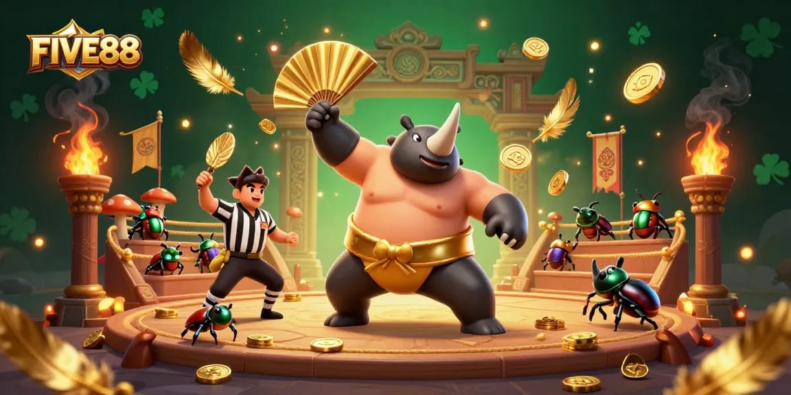 Experience the thrilling clash of champions at FIVE88 casino with vibrant beetle motifs.