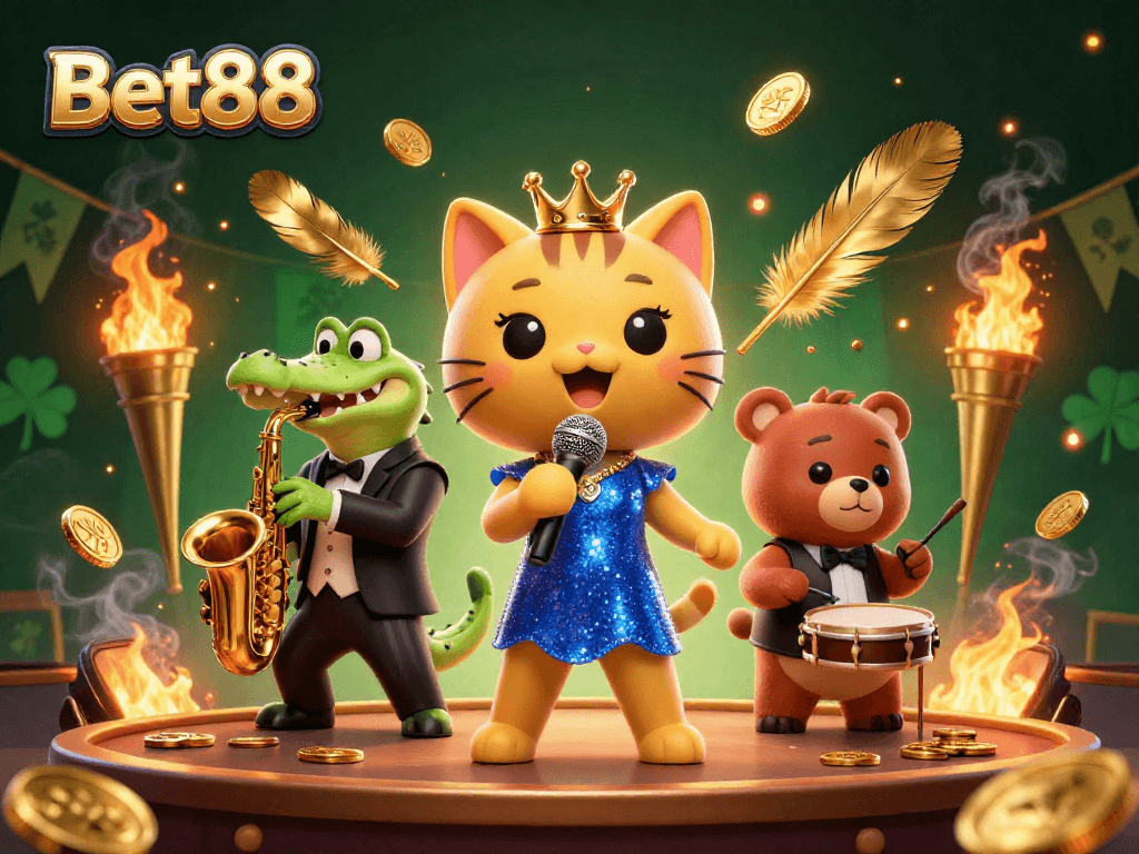 Experience the exciting atmosphere of Bet88 casino with vibrant characters and dynamic gaming elements.