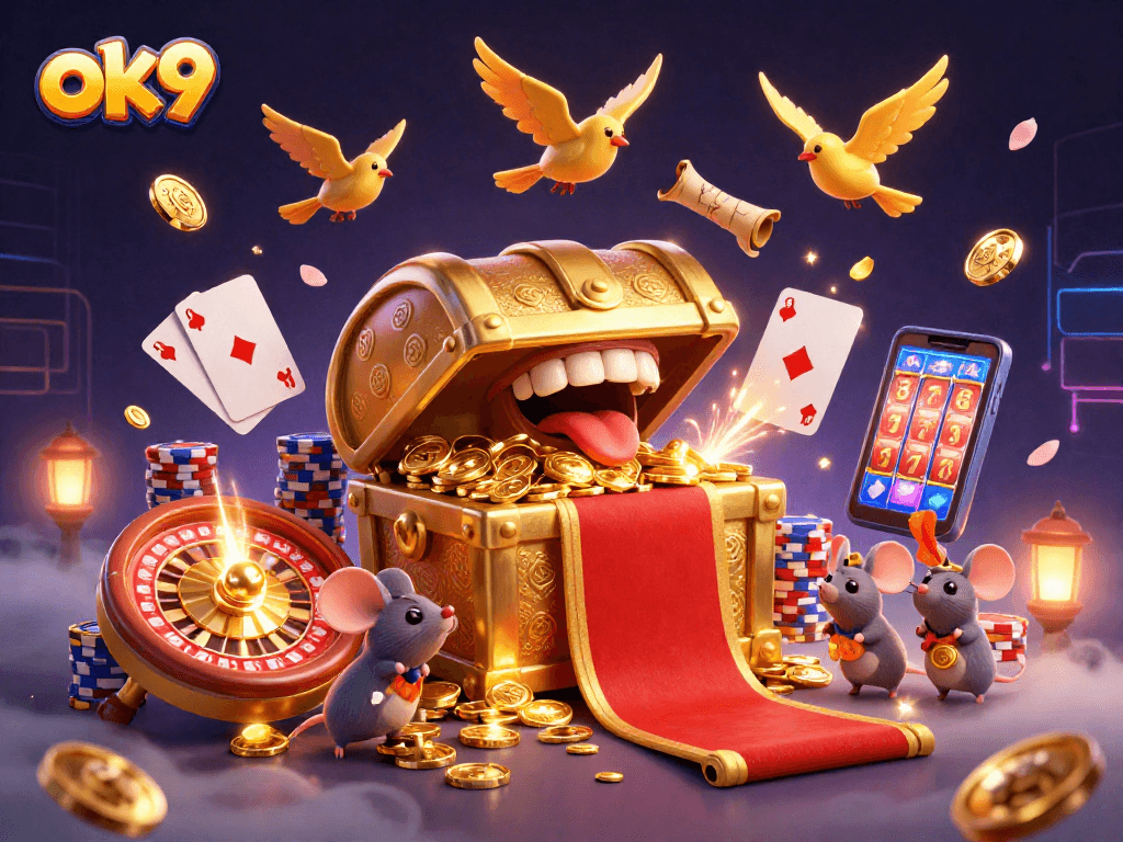 Spin and win with ok9's vibrant 3D casino adventure filled with treasures and excitement!