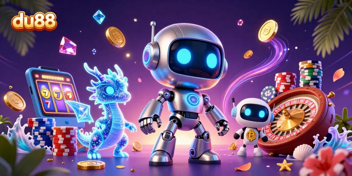Engage with du88 slots featuring vibrant characters and elements in an immersive casino scene.