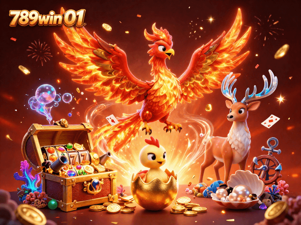 Experience the thrill of gaming with 789win 01 in this vibrant 3D casino illustration featuring exciting game elements.