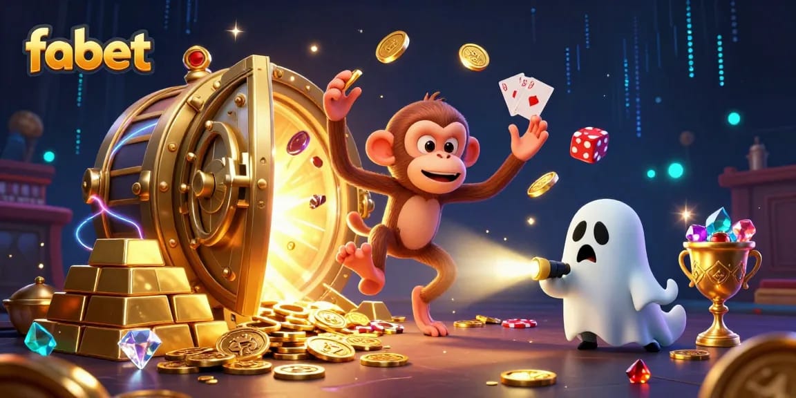 Experience fabet's thrilling haunted casino with a mischievous monkey juggling gold under the watchful eye of a puppy.