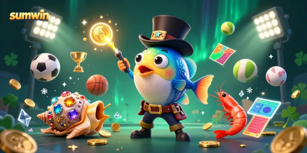 Experience thrill and excitement with sumwin in this vibrant 3D casino sea adventure illustration.
