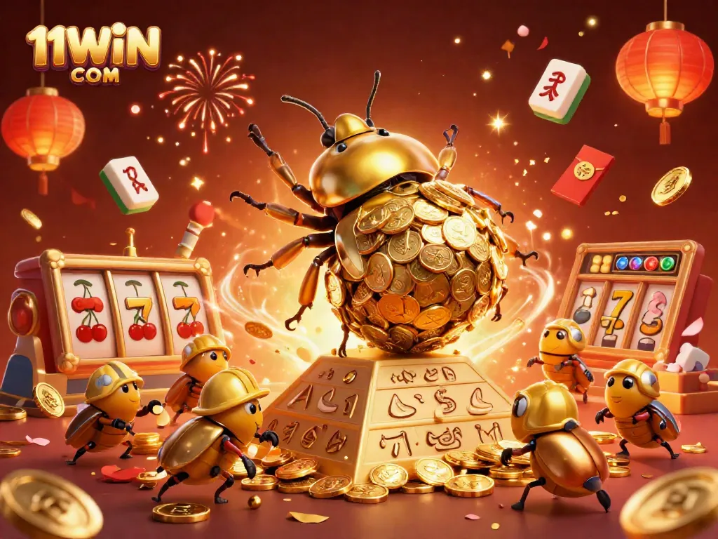 Experience winning excitement at 11WIN COM with golden coins and vibrant casino symbols