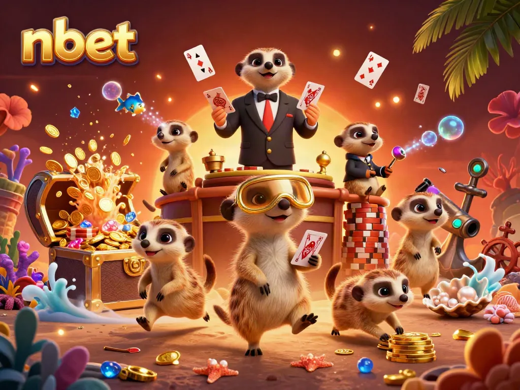 Experience the vibrant and engaging world of nbet illustrated with meerkats running a lively casino.