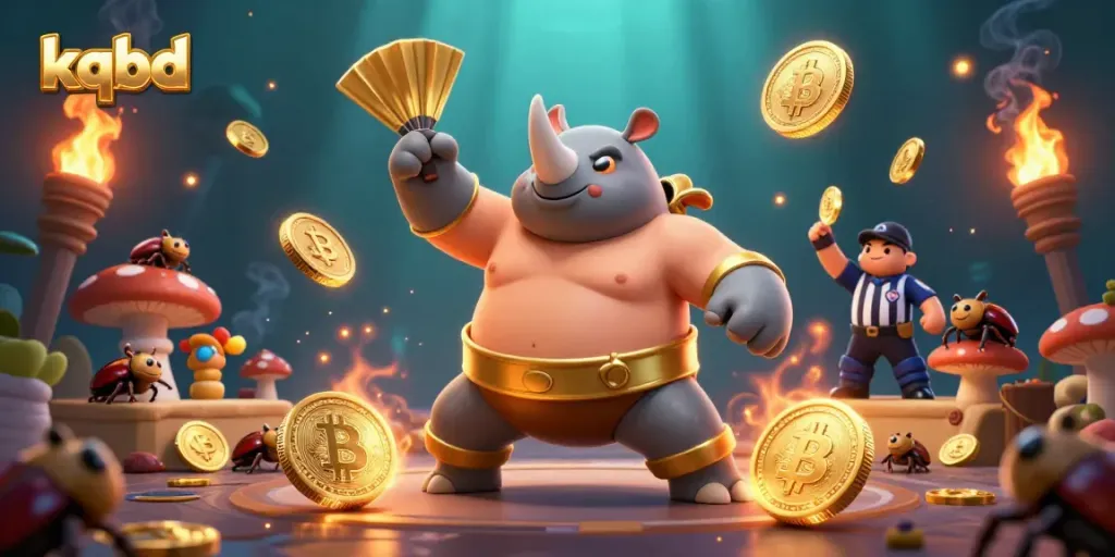 Catch exhilarating kqbd moments as the beetle champion stomps coins while being cheered by tiny spectators.