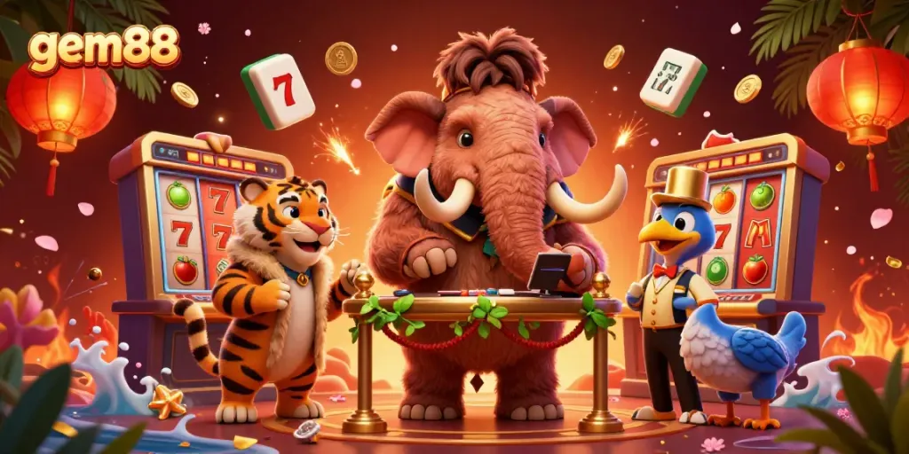 Experience the thrill of gameplay at gem88 with vibrant characters and slot game elements.