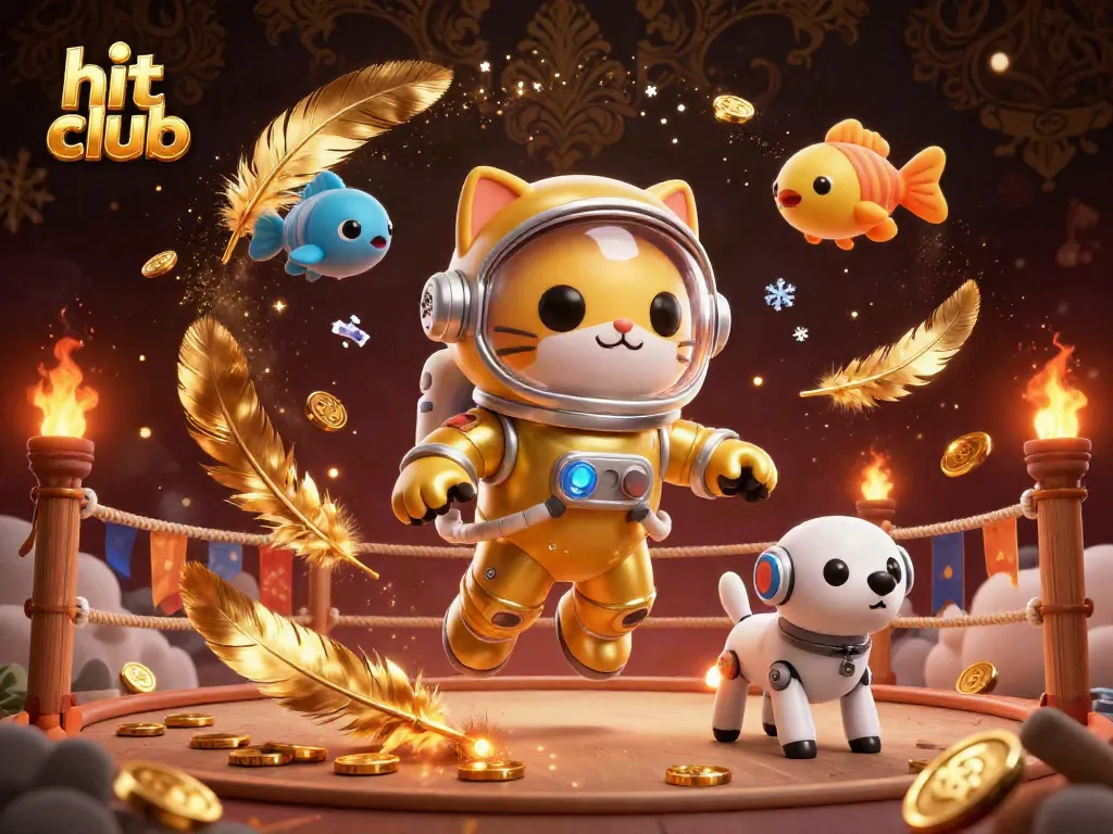 Experience the excitement of hit club as the golden astronaut cat spins through a cosmic gambling adventure.