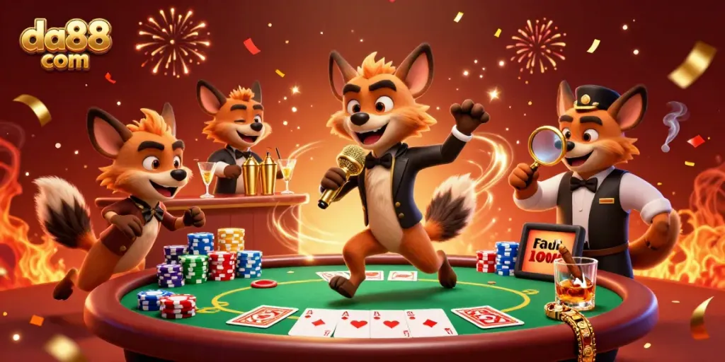 Experience excitement at da88 com with animated hyenas in a vibrant casino scene.