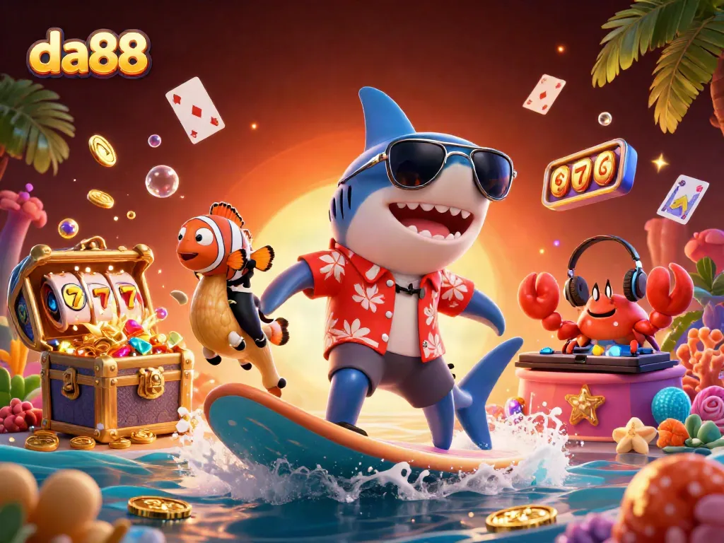 Experience the excitement at da88 with a vibrant underwater casino adventure featuring colorful characters and dynamic gaming elements.