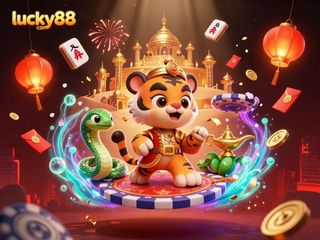 Experience the thrill of winning with lucky88 com in this vibrant casino-themed 3D illustration.