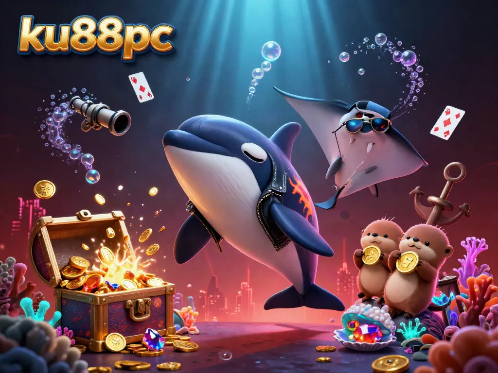 Engage with ku88pc's lively underwater casino scene featuring animated characters and vibrant gaming elements.