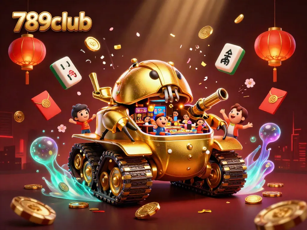 Experience excitement at 789club with a vibrant 3D casino interior in a golden beetle tank.