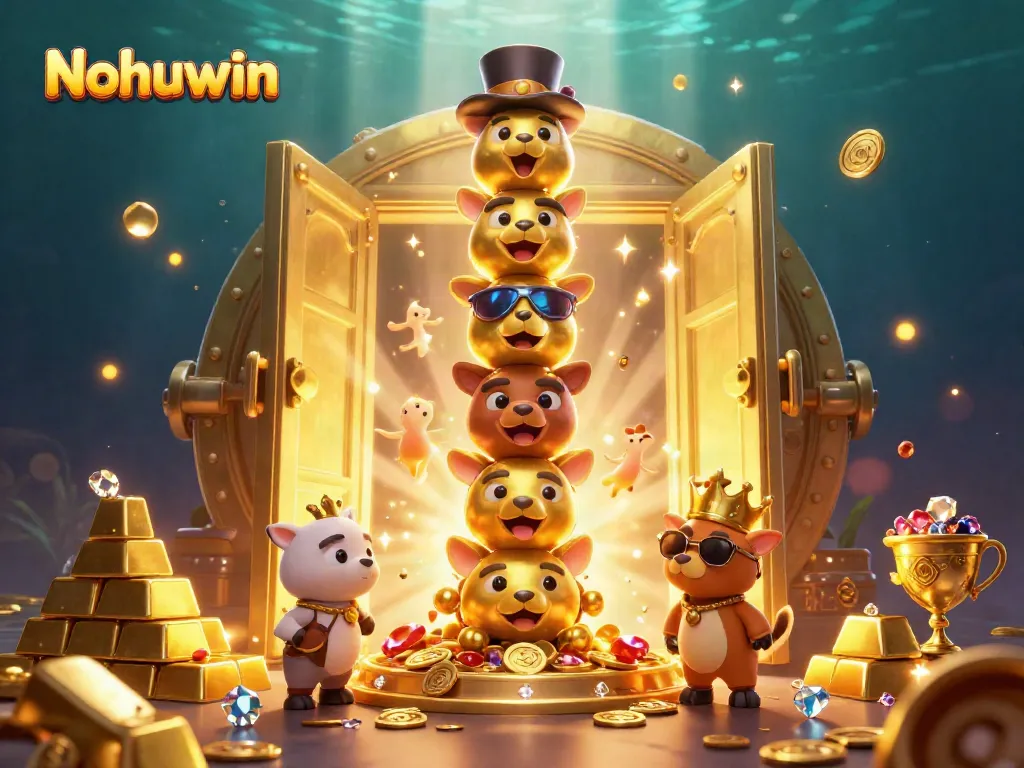 Nohuwin's exciting gaming experience with animated totem pole, gems, and a treasure vault.