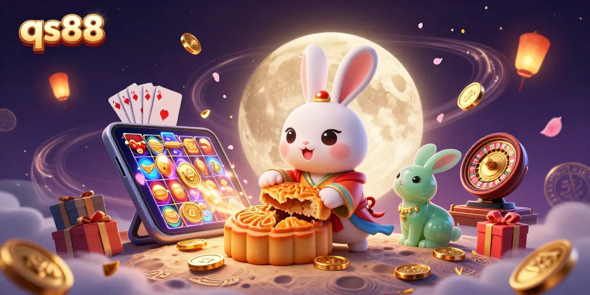 Engage with qs88's thrilling casino experience featuring a rabbit, poker chips, and vibrant gaming elements.