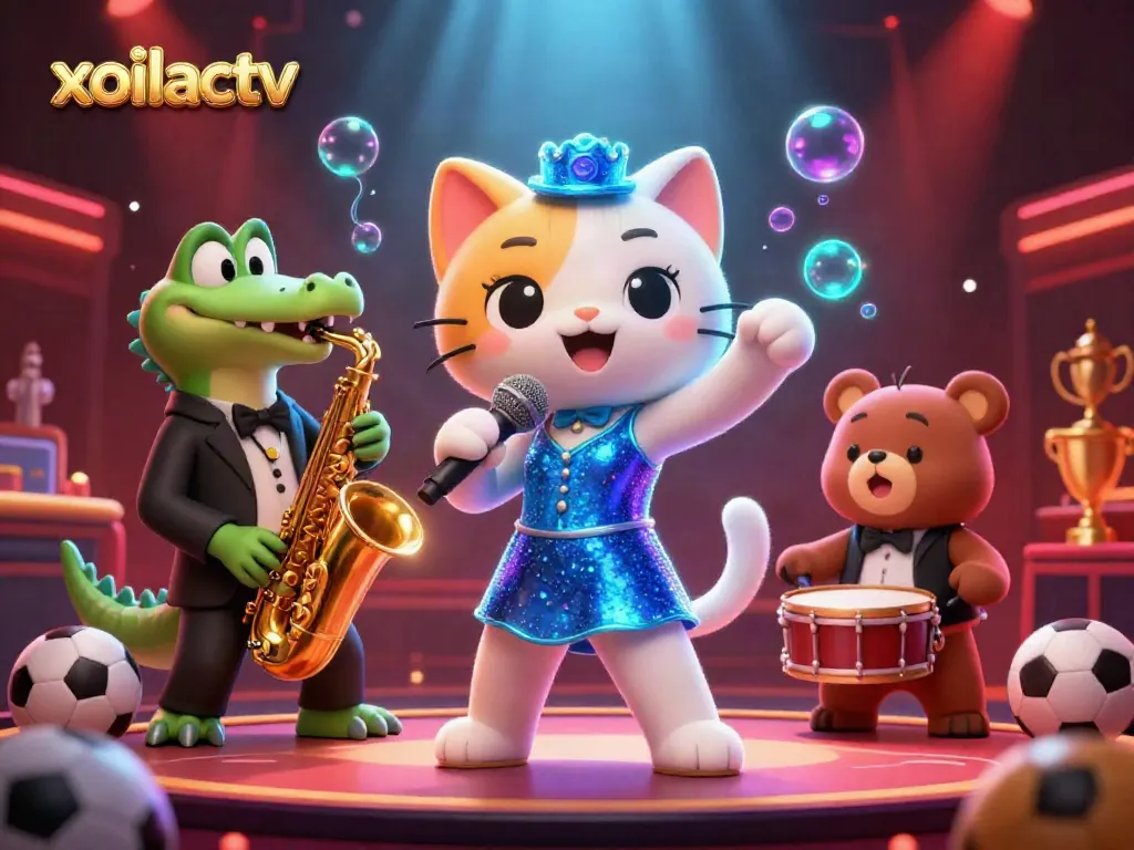 Experience the thrill of sports betting with xoilactv’s vibrant promotional illustration featuring dynamic characters.