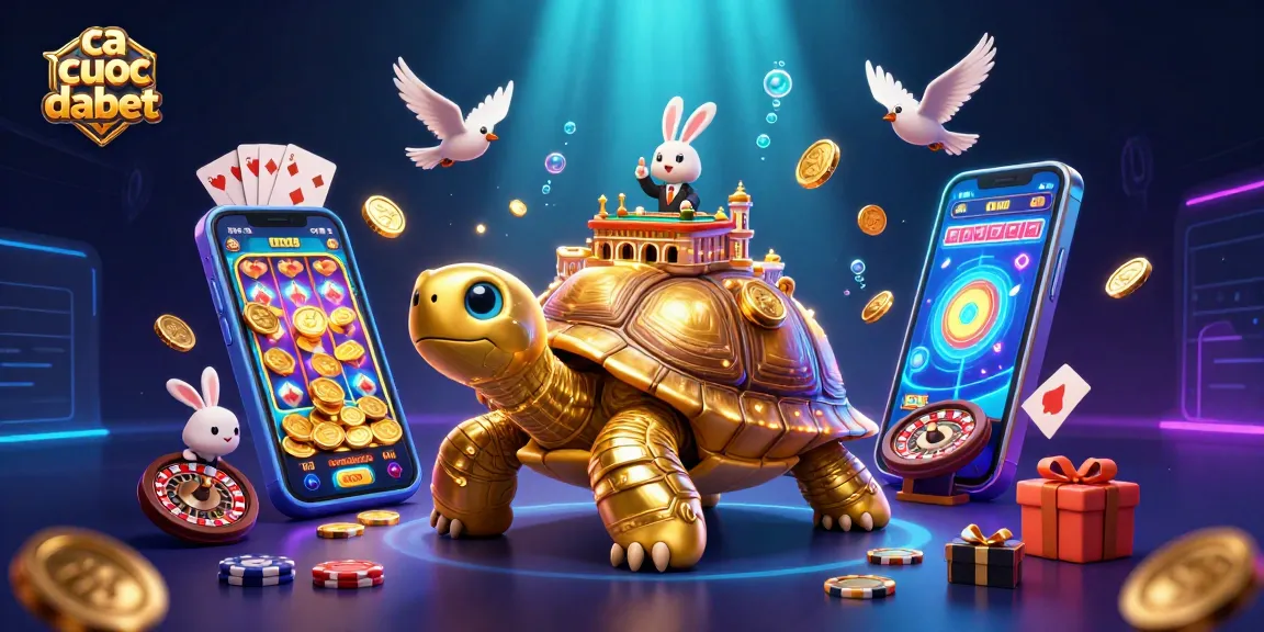Engage with ca cuoc dabet at an animated 3D casino featuring a tortoise, rabbit dealer, and lively gameplay.