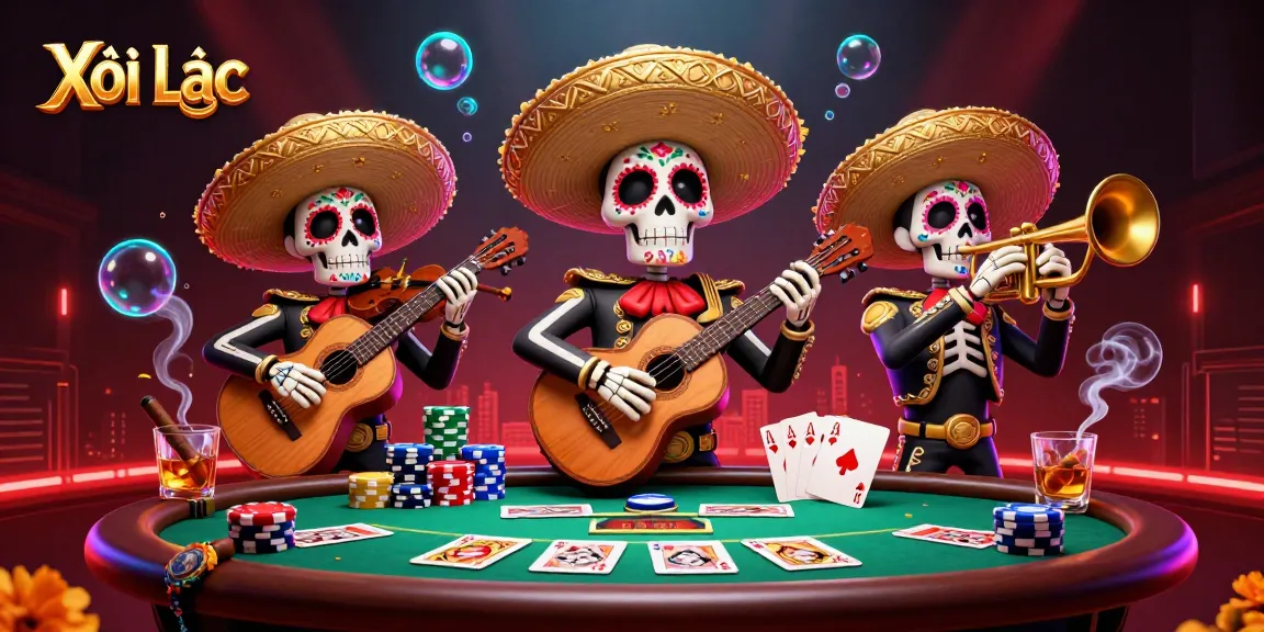 Xôi Lạc delivers an exciting poker experience with lively mariachi characters and vibrant casino elements.