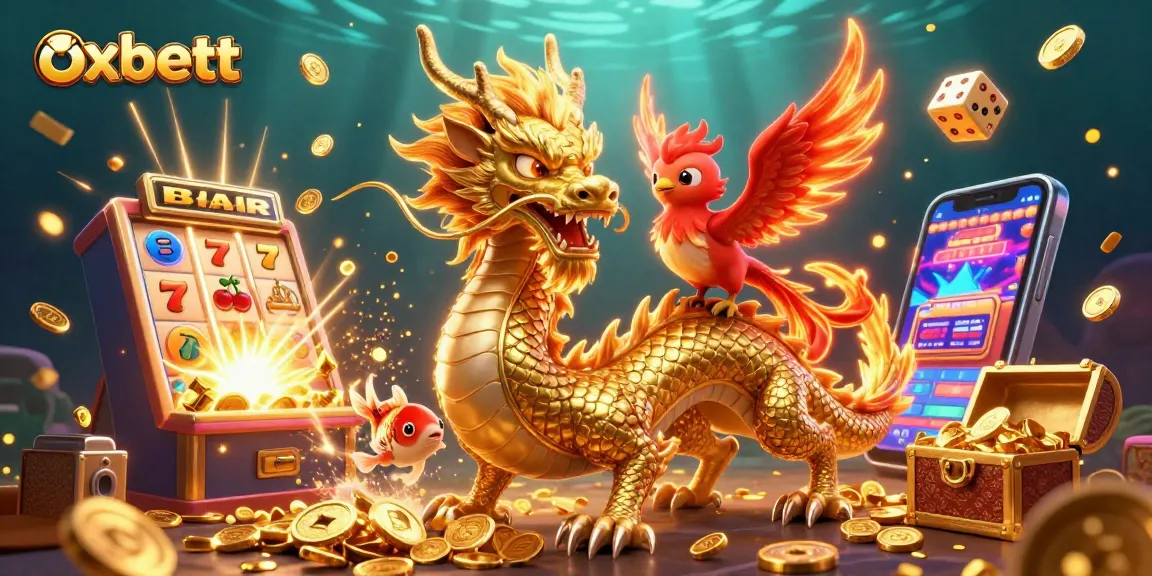 Experience the excitement of winning at Oxbett with a dynamic casino scene featuring dragons and vibrant slot machines.