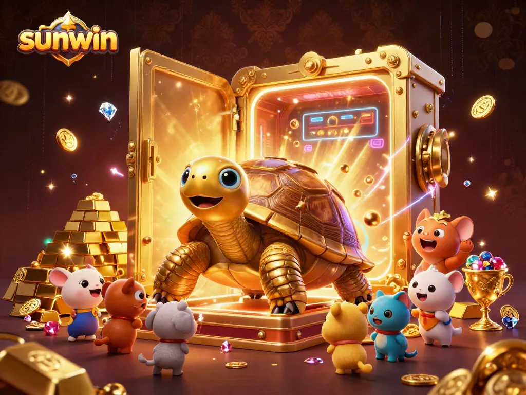 Experience lively gameplay with sunwin in a vibrant 3D casino-themed illustration featuring a golden tortoise pinball.