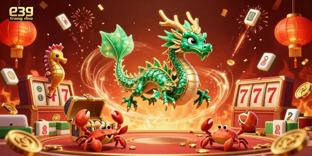 Witness the vibrant casino action with e39 trang chủ featuring a mystical sea dragon surrounded by treasures.