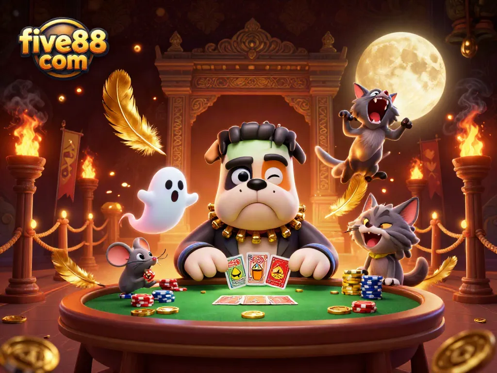 Experience thrilling card games at five88 com with a spooky atmosphere and vibrant gaming elements.
