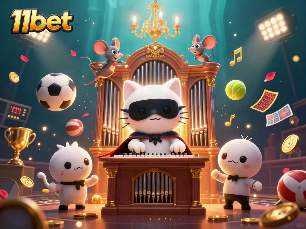 Experience thrilling gaming at 11bet with engaging illustrations of casino action and vibrant sports elements.