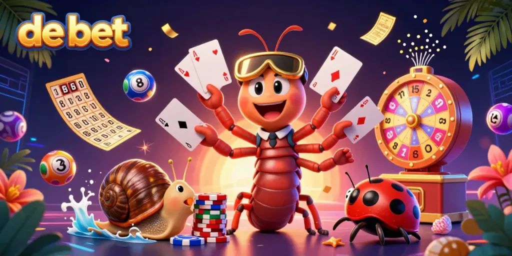 The de bet illustration showcases a vibrant casino scene with a millipede dealer and exciting gaming elements.