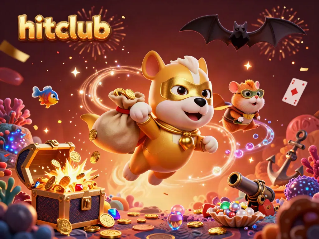 Experience the thrill of hitclub with a vibrant, dynamic casino-themed scene featuring whimsical characters and gambling elements.