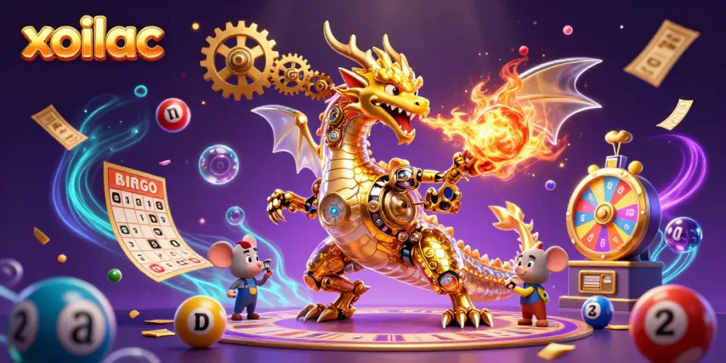 Experience the excitement of xoilac with this vibrant 3D illustration featuring dynamic gaming elements.