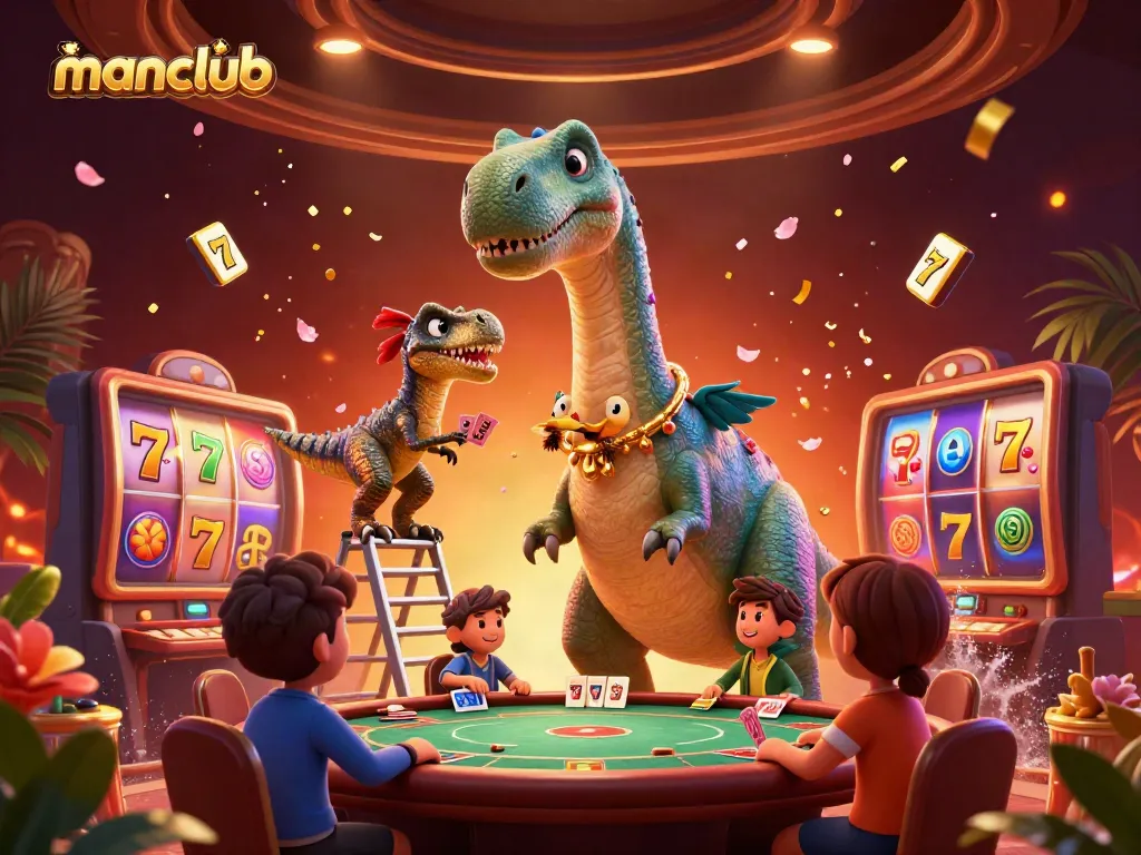 Experience thrilling gaming at manclub with dynamic slot action in a vibrant casino scene.