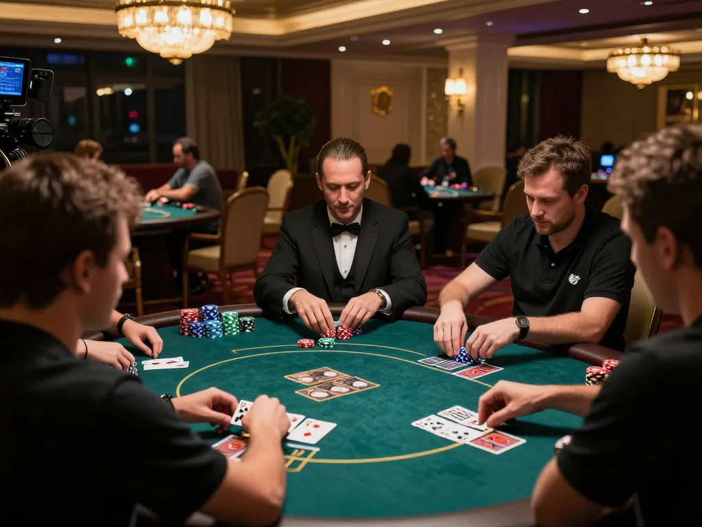Players strategizing during a live poker tournament at cm88-bet casino floor.