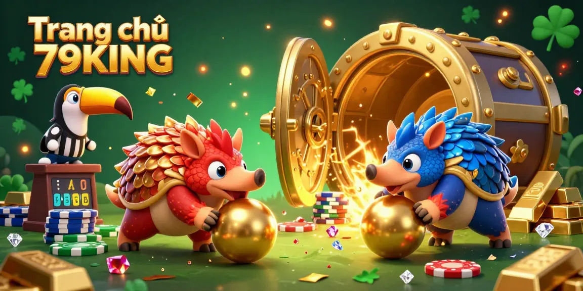 Engage with the thrilling world of Trang chủ 79KING's casino as rival pangolins compete amidst gold treasures and poker chips.