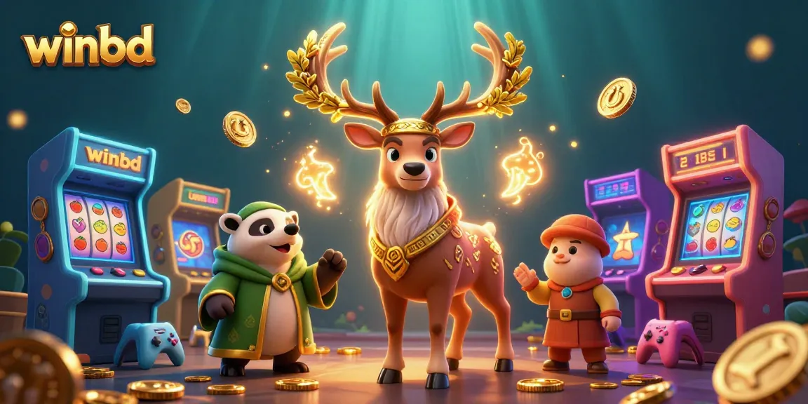 Experience thrilling gaming action with winbd's 3D colorful slot machines and mystical characters in an engaging scene.