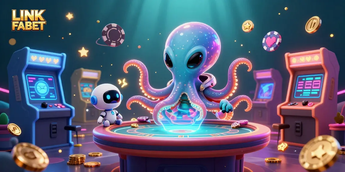 Engaging scene showcasing LINK FABET's unique approach to online gaming with an alien octopus and poker elements.