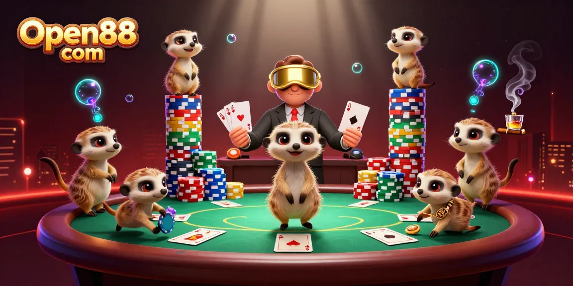 Experience thrilling action at Open88 com with vibrant meerkats running a lively casino scene.