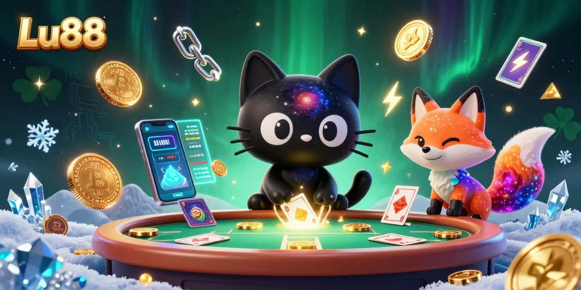 Experience thrilling gameplay with Lu88 in a vibrant cosmic casino scene featuring unique characters and crypto elements.