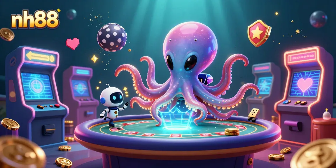 Engage in thrilling gaming action at nh88 with an alien octopus in a dazzling casino scene.