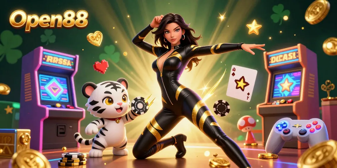 Open88 delivers a vibrant 3D casino experience featuring a dynamic gaming scene with stunning characters and engaging elements.