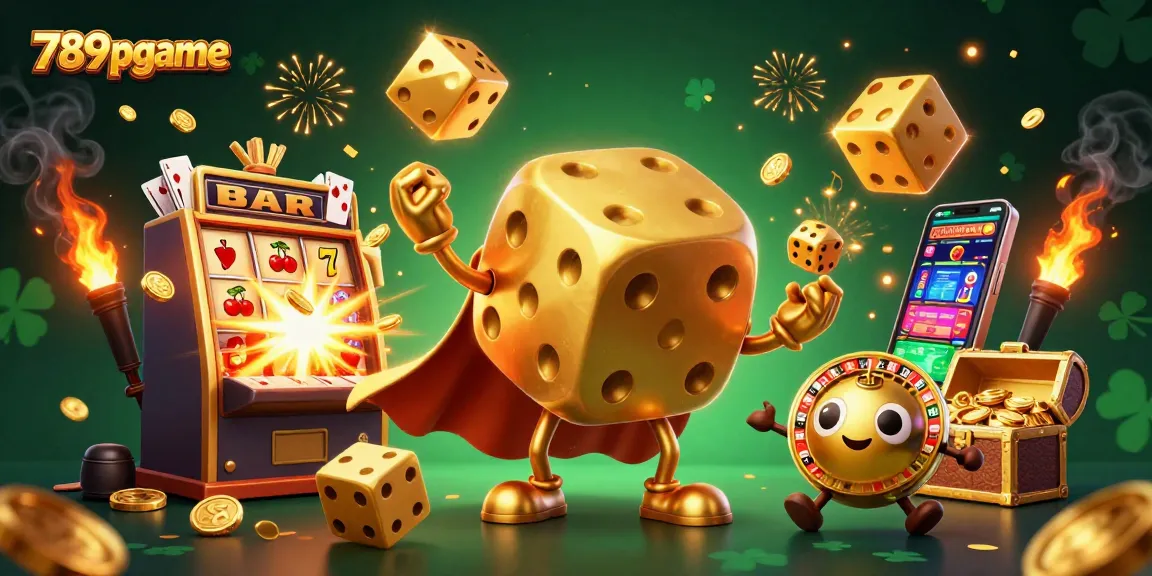 Experience the excitement of 789pgame with a lively digital casino scene featuring a dice golem and jackpot explosion.