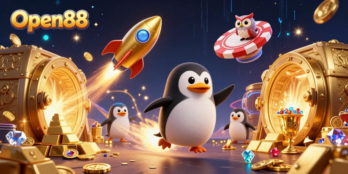 Experience the thrilling excitement of Open88 as the golden penguin rockets toward the casino!