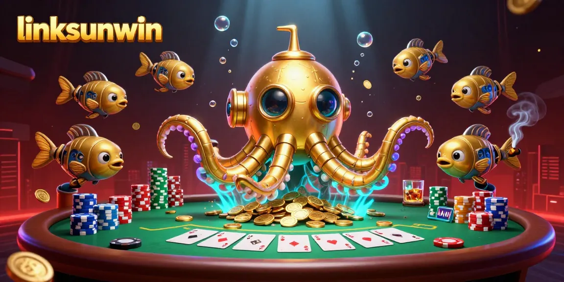 Engage in thrilling gameplay with linksunwin as mechanical fish and a golden kraken submarine showcase poker excitement.