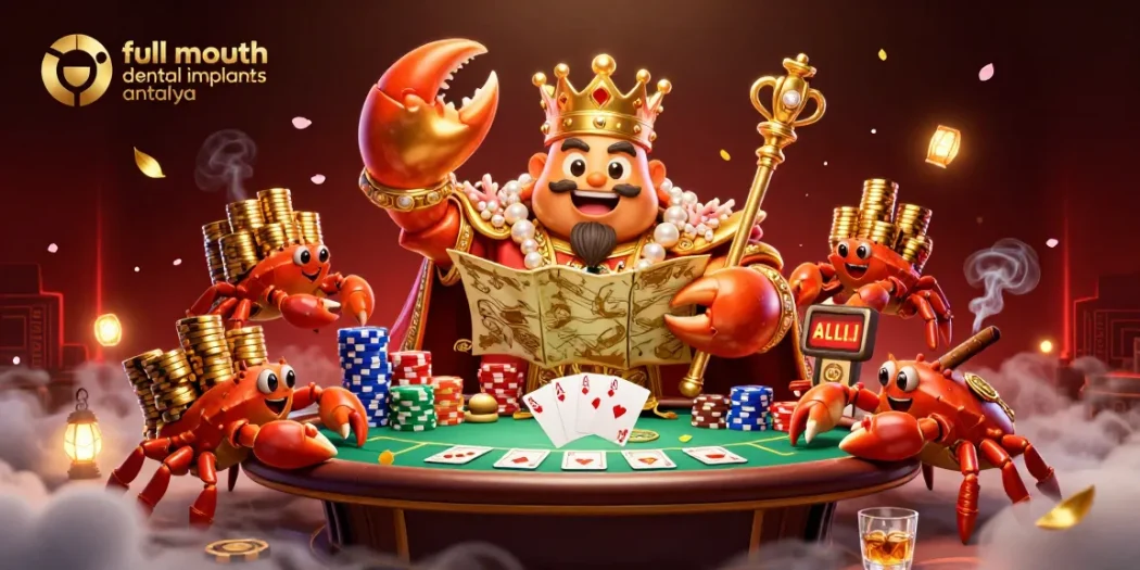 Engage with full mouth dental implants antalya featuring a golden crab emperor in a rich casino scene full of excitement.